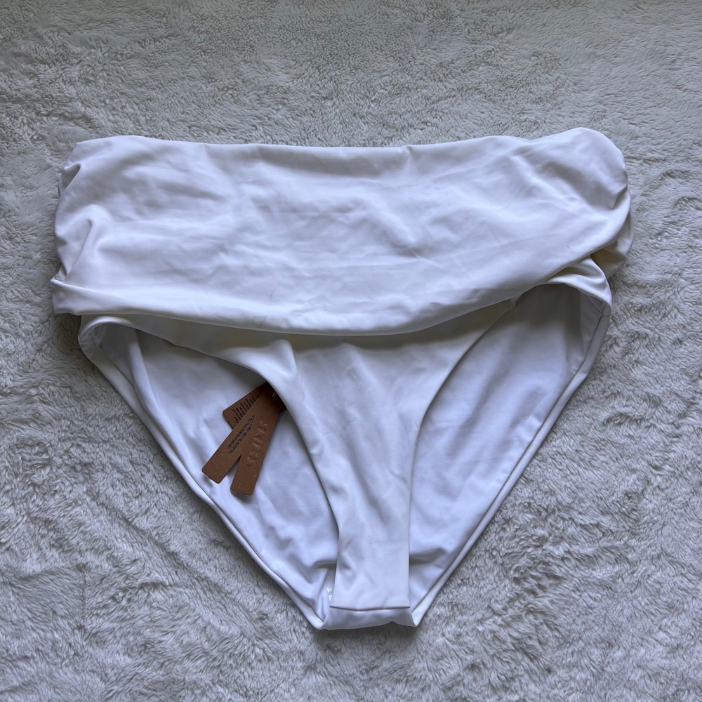SKIMS Sculpting Swim Fold Over Bikini Bottom Marble White 2X BB-BRF-2756 NWT NWT